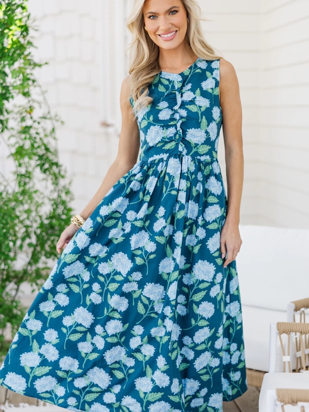 All Together Now Navy Blue Floral Midi Dress